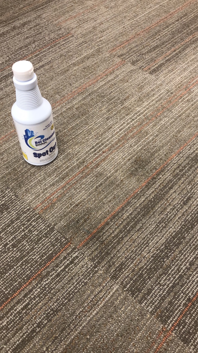 Pre-treatment of heavily soiled commercial carpet with professional spot cleaner