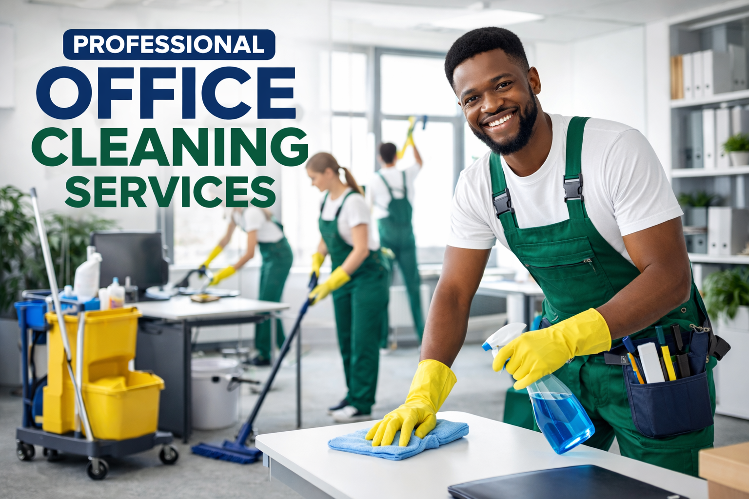 Professional office cleaning team cleaning a commercial office in St. Louis Missouri